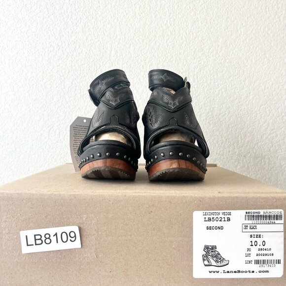 Lane Boots LEXINGTON Womens Black Wedges 10 Western Sandals Cowgirl Wooden Heel - Picture 10 of 11